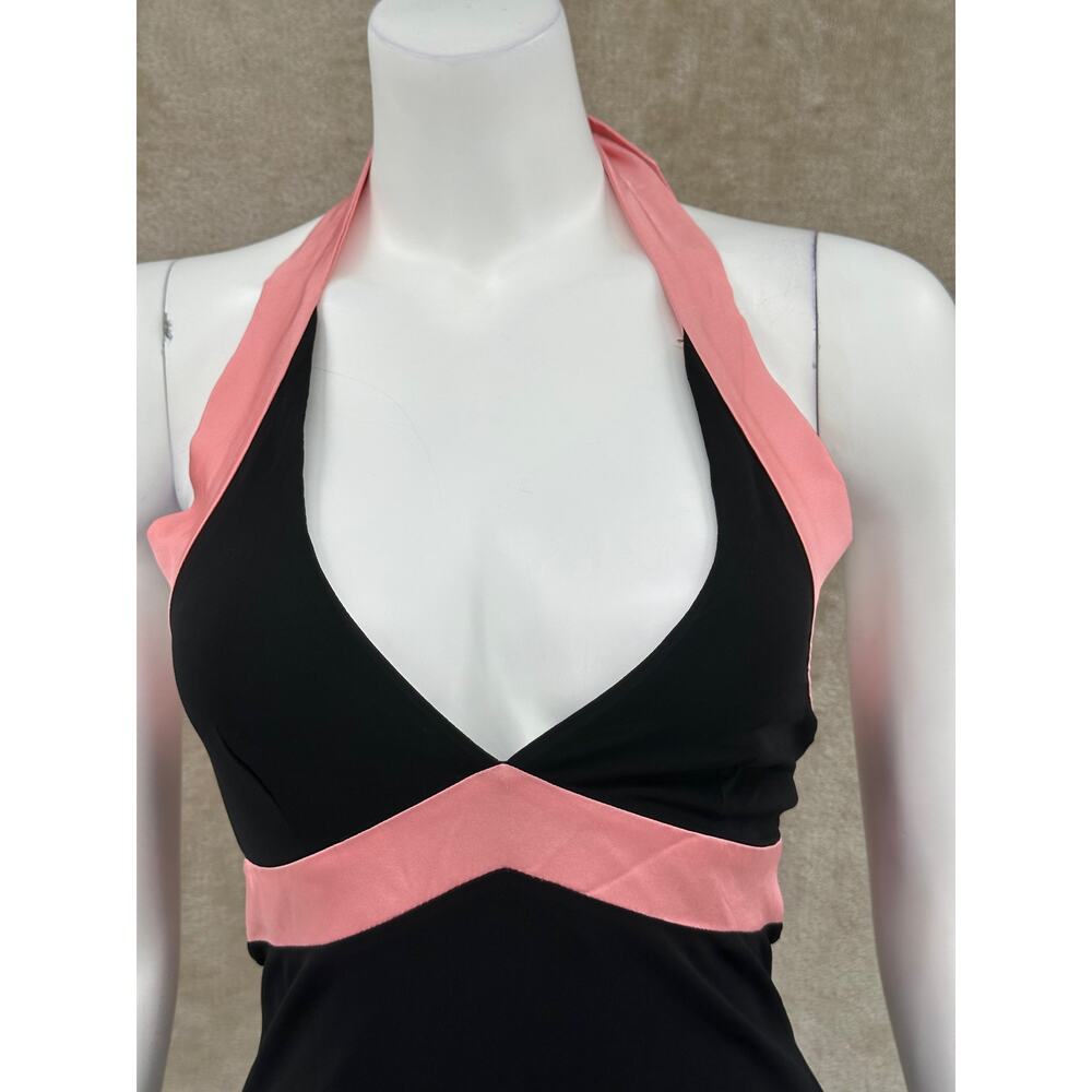 Bebe Dress Womens Small Black Pink Halter Mini Babydoll Y2K Hanky Hem Coquette‎ - Picture 2 of 11